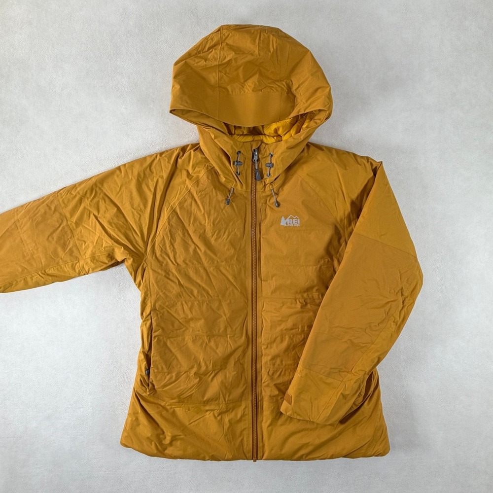 REI Co-op Stormhenge Down Hybrid Jacket Mustard Yellow Womens Large HydroWall 2L